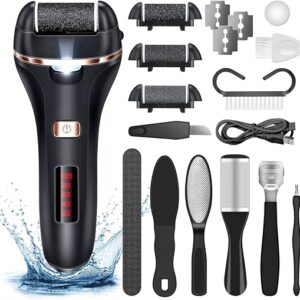 Electric Callus Remover for Feet,Rechargeable Foot File Hard Skin Remover,Waterproof 14 in1 Professional Pedicure Kit for Cracked Heels &Dead Skin,with 3 Roller Heads 2 Speed